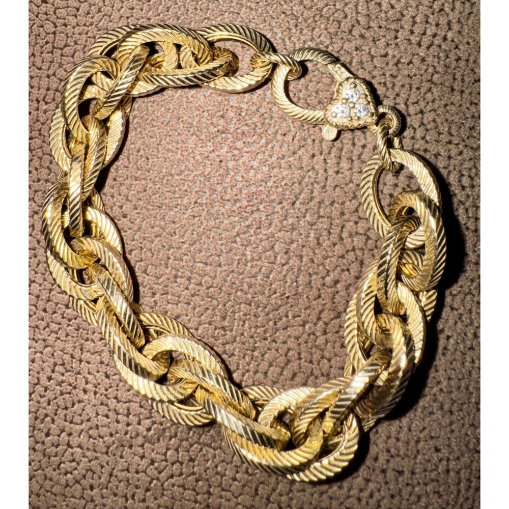 Judith Ripka Bracelet Triple Oval Link Gold Vermeil 925 Silver Cz' Heart 7.5 - Picture 4 of 4